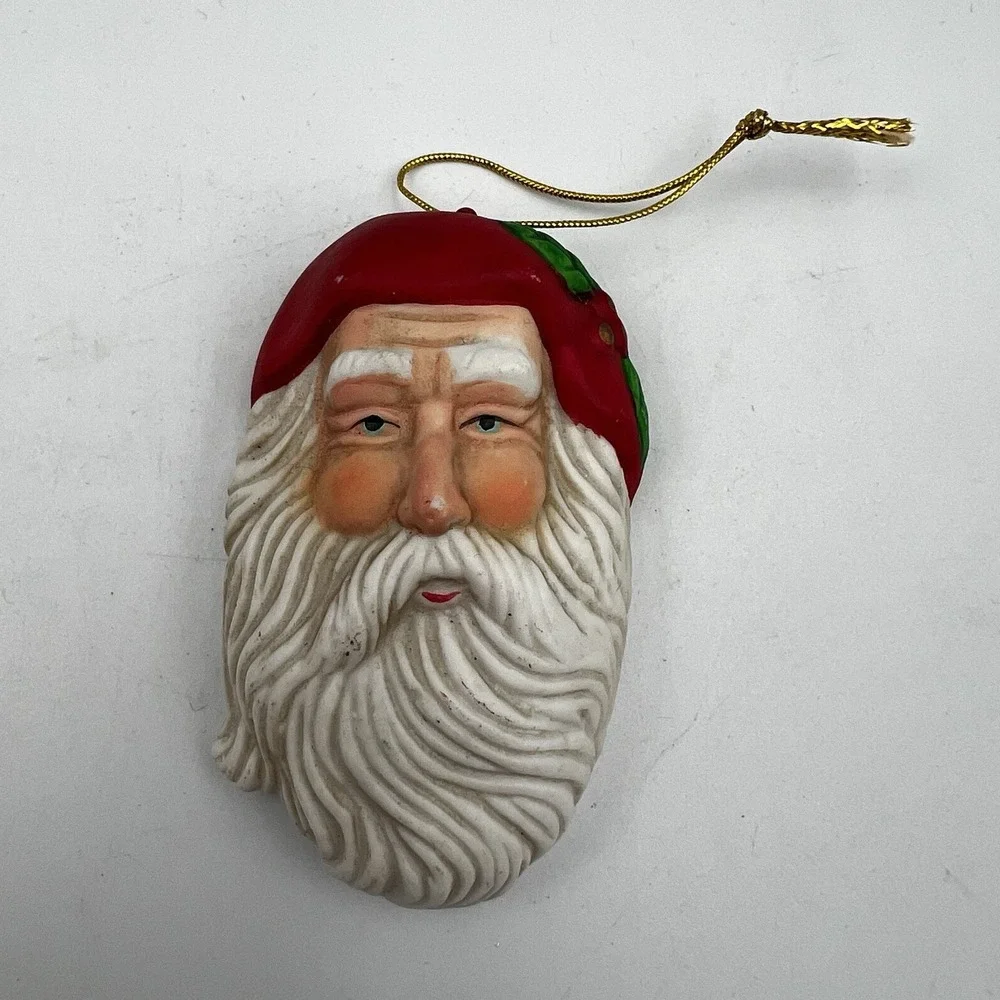 Lot of 4 Vintage 90's Ceramic Painted‎ Santa Head Christmas Ornaments Classic